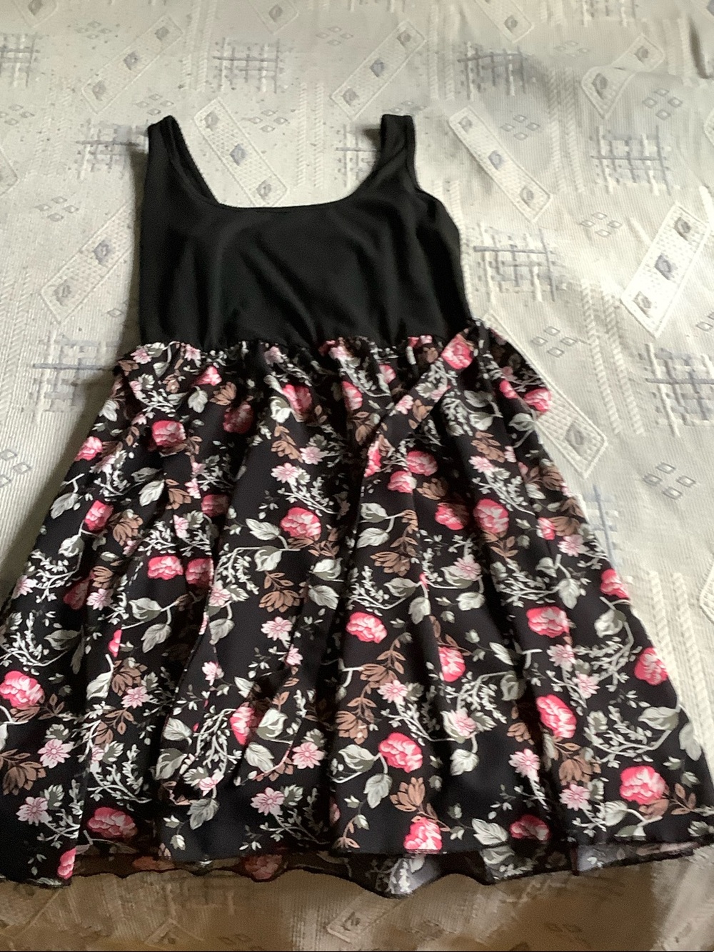 SHEIN Gray Floral Dress with Pink and Green Accents